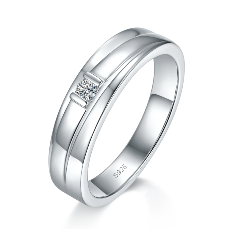 情侣Couple RingS925银镀白金定制选款主副Moissanite0.28ct