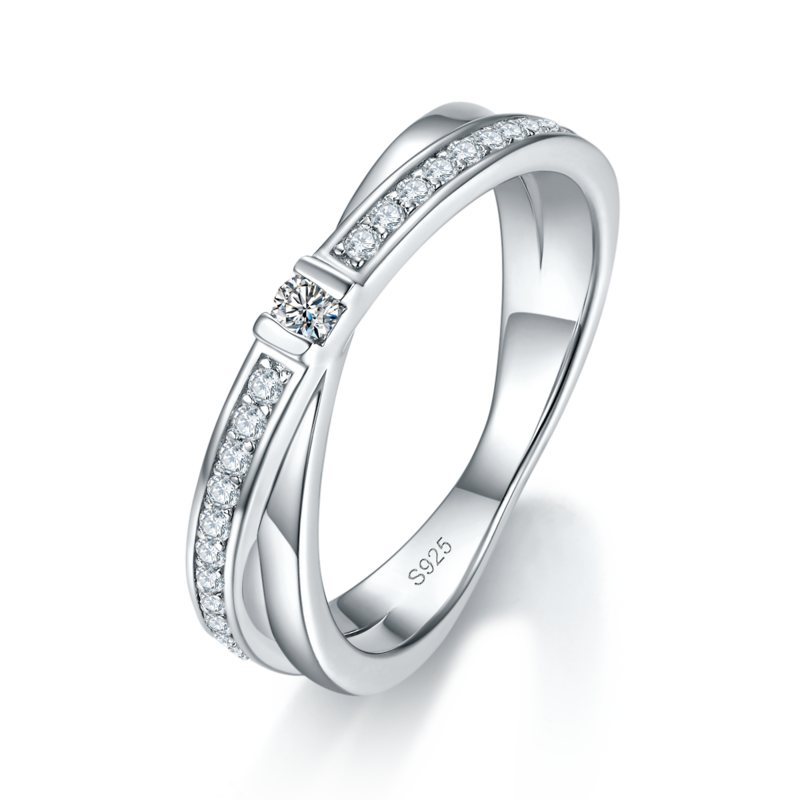 情侣Couple RingS925银镀白金定制选款主副Moissanite0.28ct