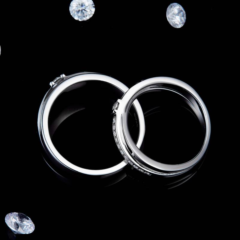 情侣Couple RingS925银镀白金定制选款主副Moissanite0.28ct