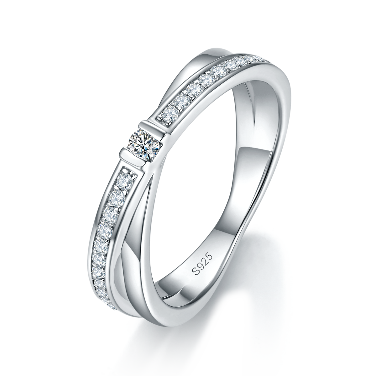 情侣对戒S925银镀白金定制选款主副莫桑钻0.28ct