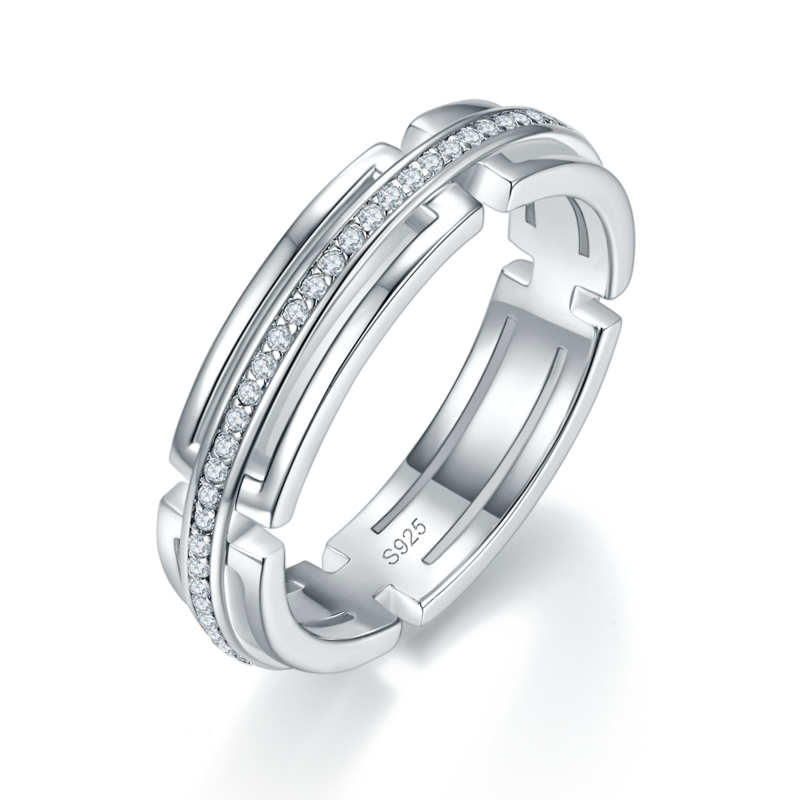情侣Couple RingS925银镀白金定制选款副石Moissanite0.26ct