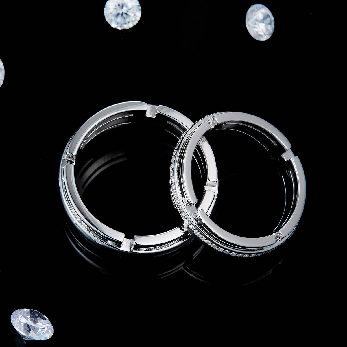 Couple Ring S925 Silver Plated Platinum Customized Selection Side Stone Moissanite 0.26ct