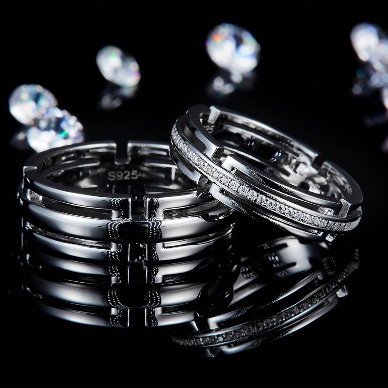 情侣Couple RingS925银镀白金定制选款副石Moissanite0.26ct
