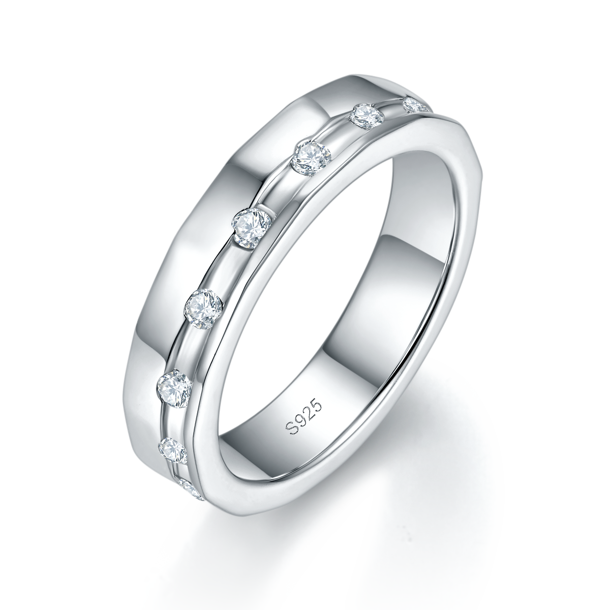 情侣对戒S925银镀白金定制选款副石莫桑钻0.63ct