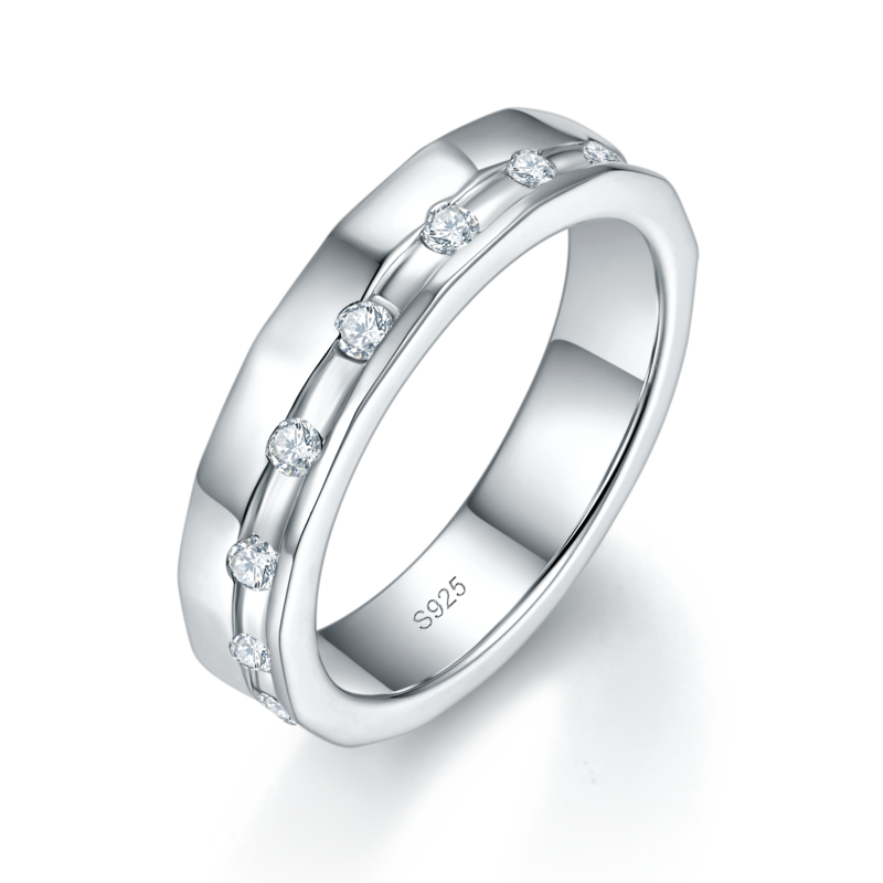 情侣Couple RingS925银镀白金定制选款副石Moissanite0.63ct