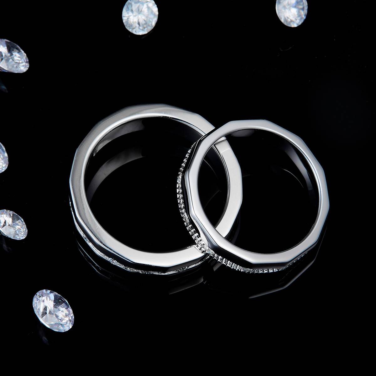 情侣对戒S925银镀白金定制选款副石莫桑钻0.63ct