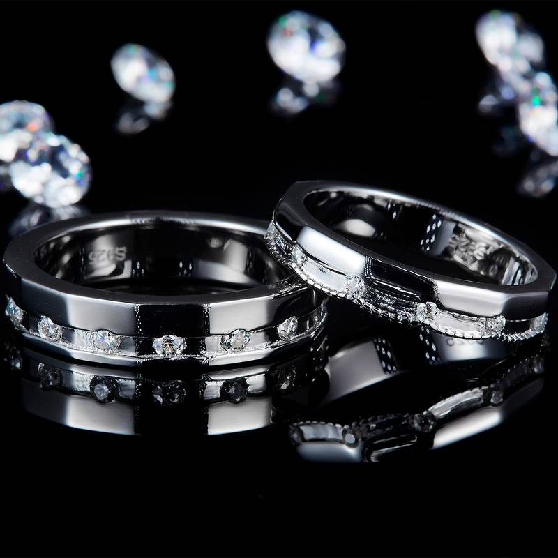 情侣Couple RingS925银镀白金定制选款副石Moissanite0.63ct
