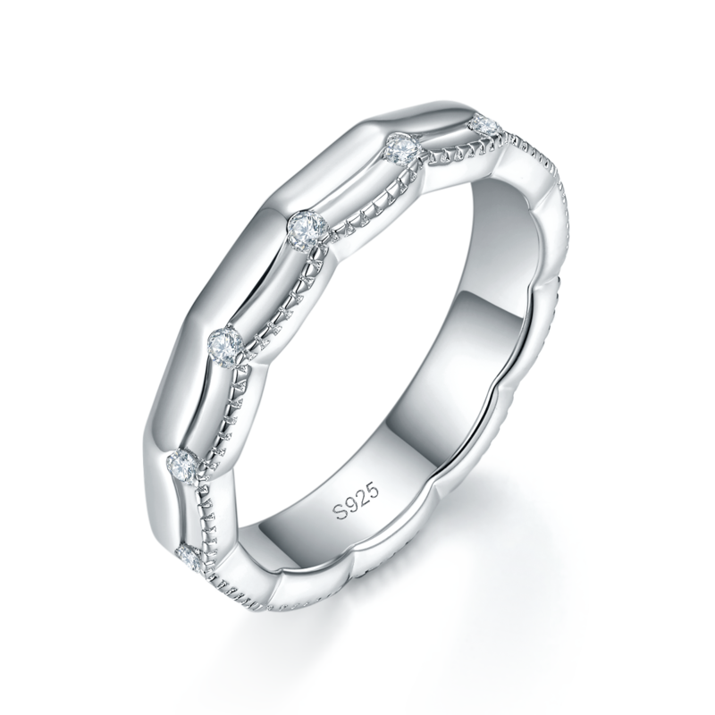 情侣Couple RingS925银镀白金定制选款副石Moissanite0.63ct