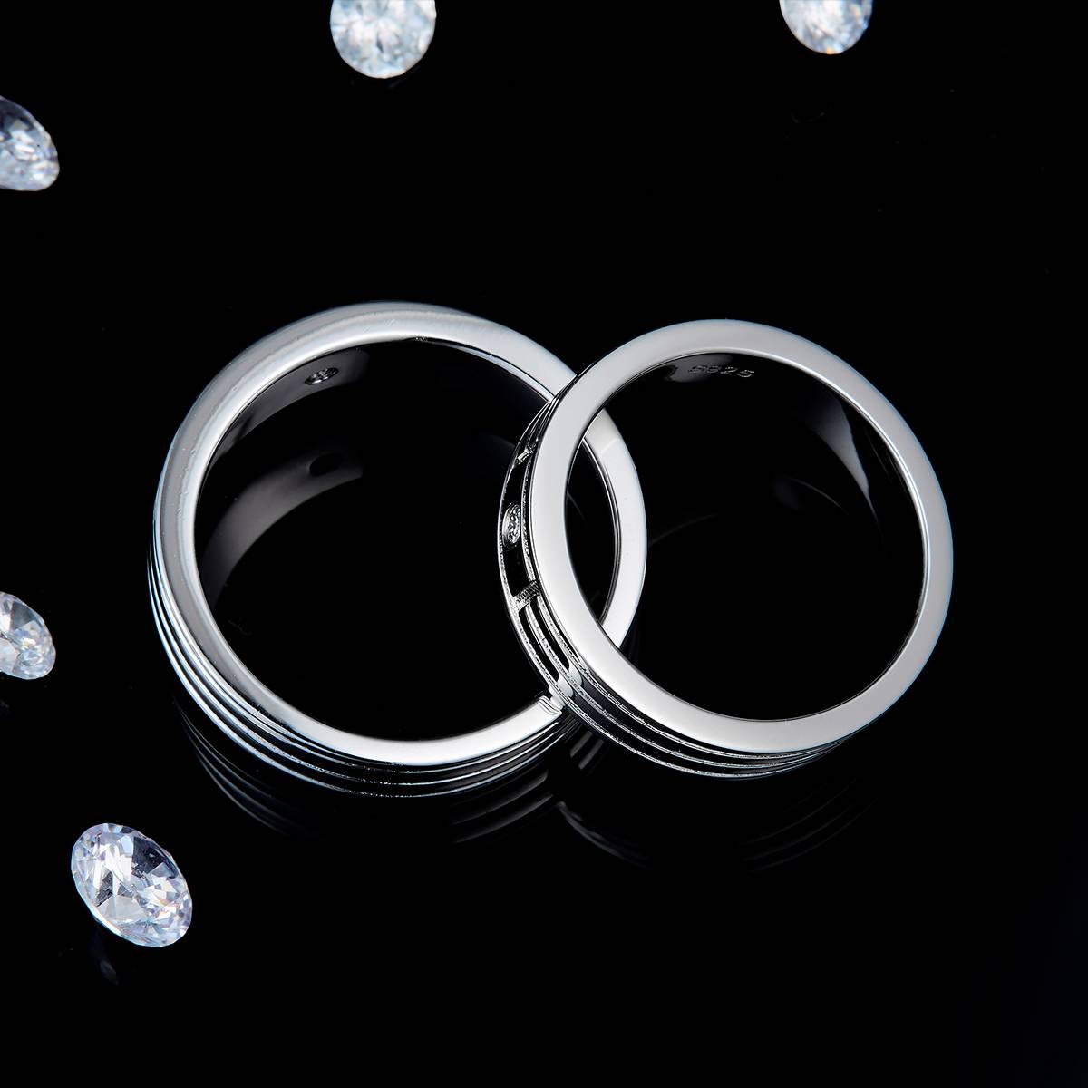 情侣对戒S925银镀白金定制选款主石莫桑钻0.13ct