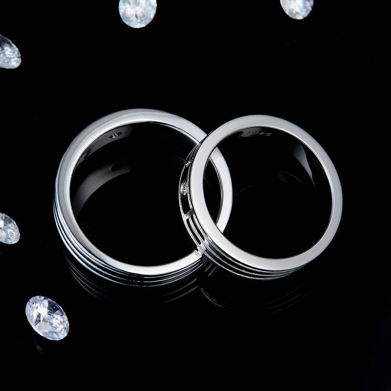 情侣Couple RingS925银镀白金定制选款主石Moissanite0.13ct