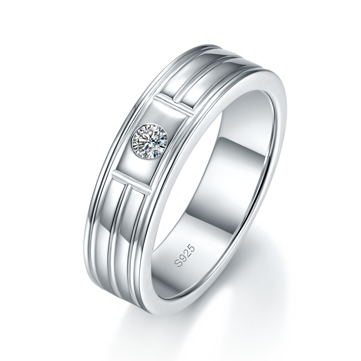 情侣对戒S925银镀白金定制选款主石莫桑钻0.13ct