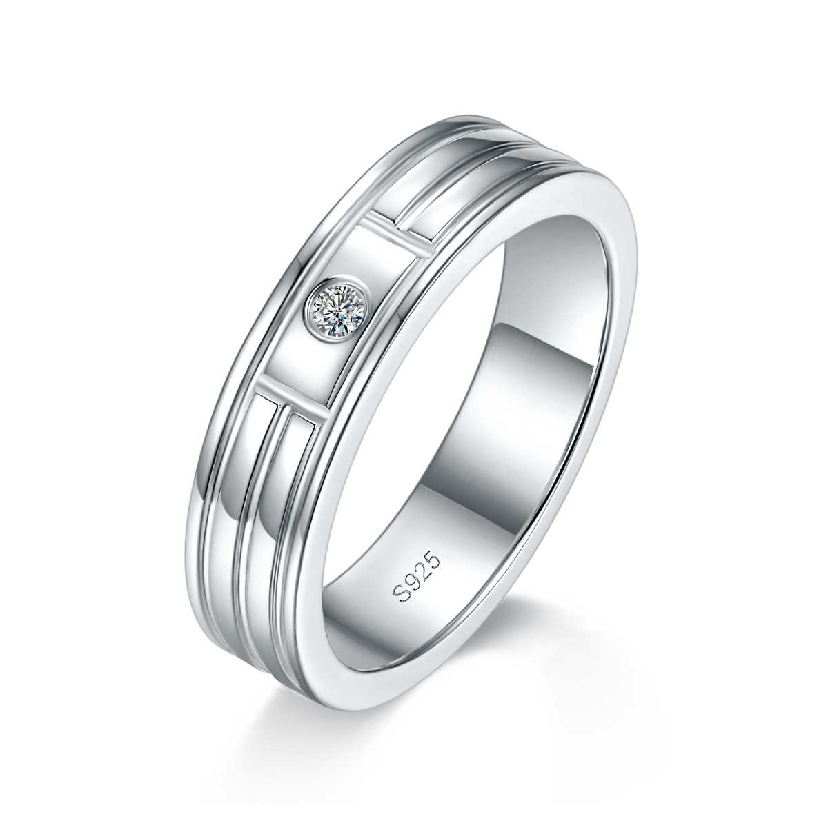 情侣对戒S925银镀白金定制选款主石莫桑钻0.13ct