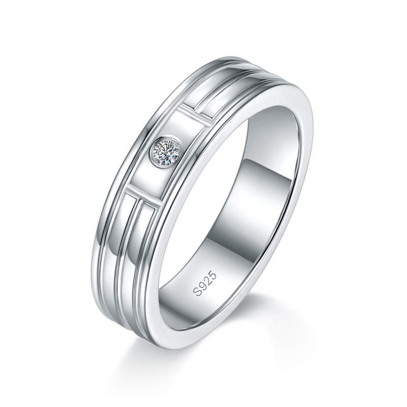 情侣Couple RingS925银镀白金定制选款主石Moissanite0.13ct