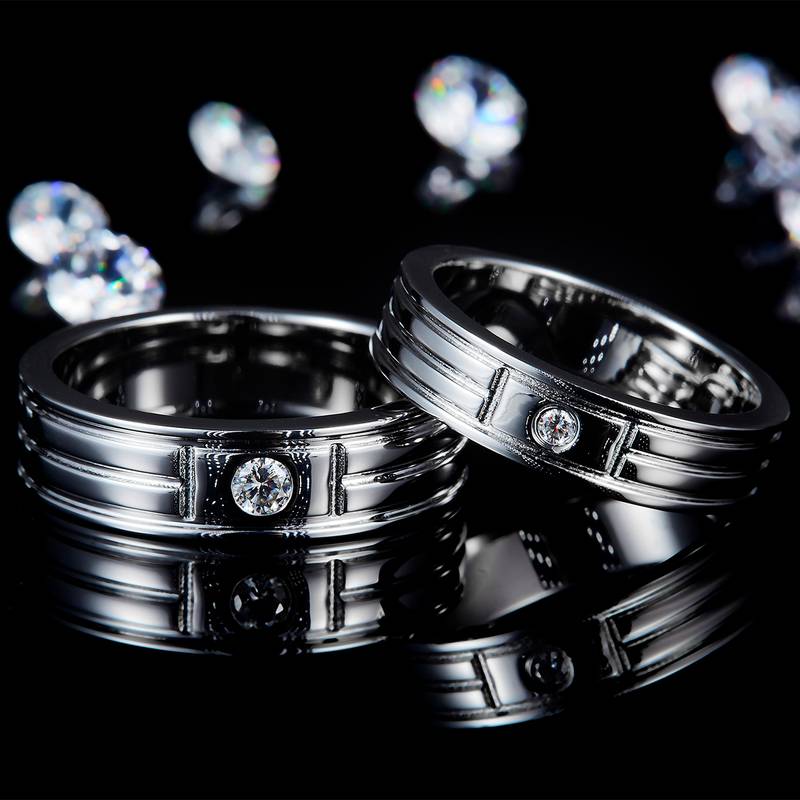情侣Couple RingS925银镀白金定制选款主石Moissanite0.13ct