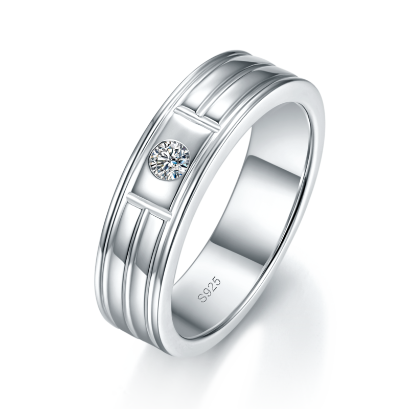 情侣Couple RingS925银镀白金定制选款主石Moissanite0.13ct