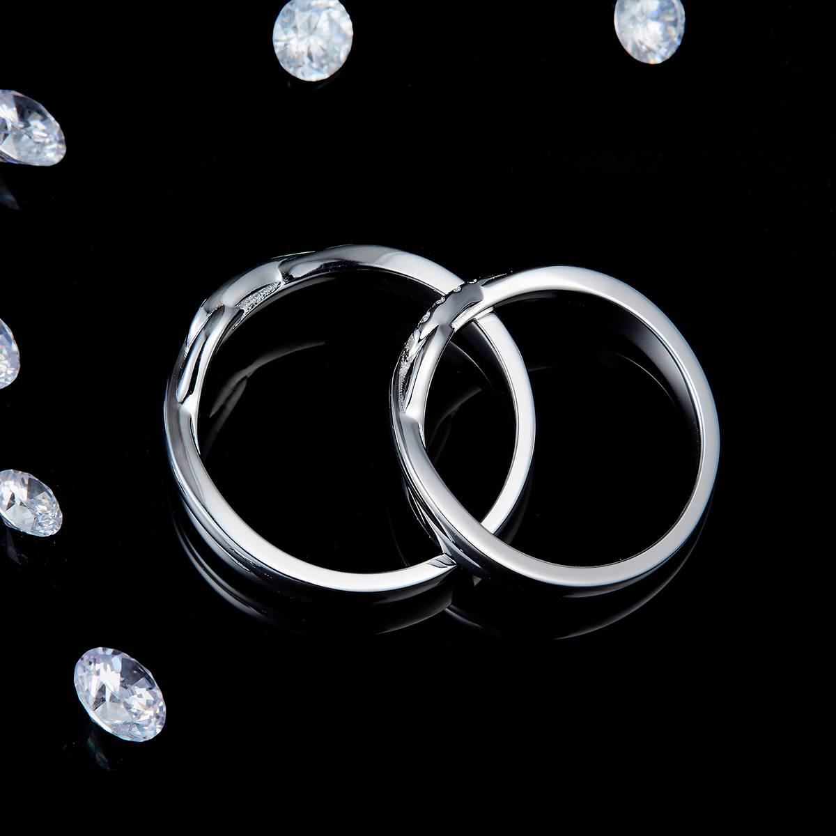 Couple Ring S925 Silver Plated Platinum Customized Selection Side Stone Moissanite 0.1ct