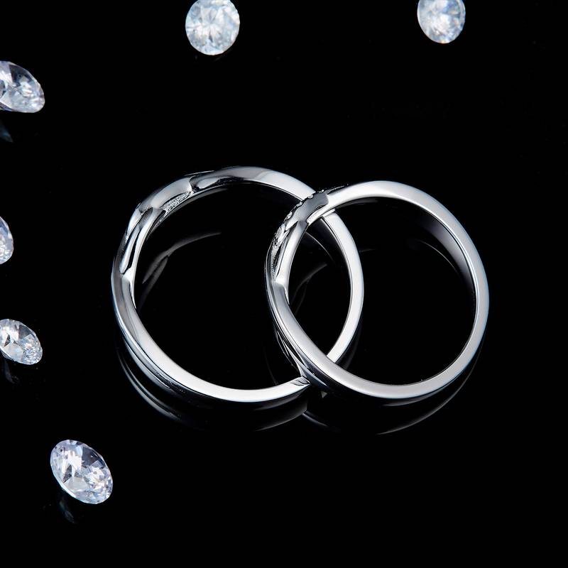 情侣Couple RingS925银镀白金定制选款副石Moissanite0.1ct