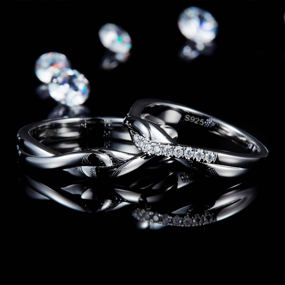 Couple Ring S925 Silver Plated Platinum Customized Selection Side Stone Moissanite 0.1ct