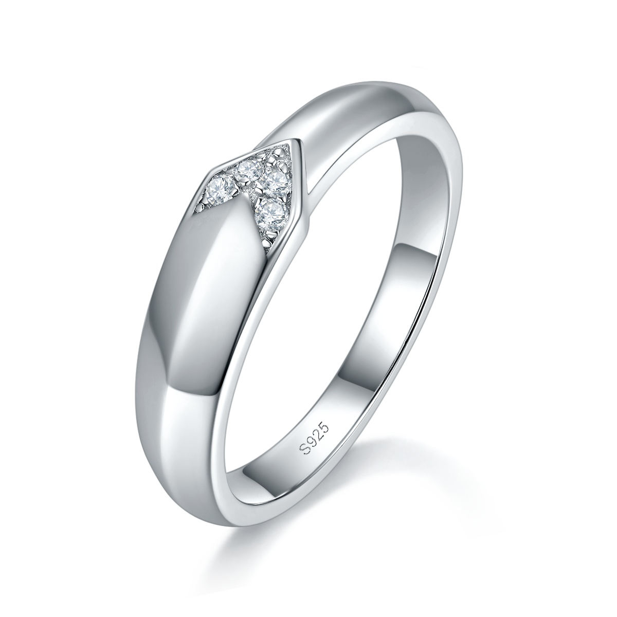 情侣对戒S925银镀白金定制选款副石莫桑钻0.035ct