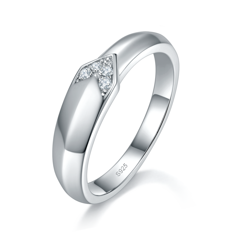 情侣Couple RingS925银镀白金定制选款副石Moissanite0.035ct