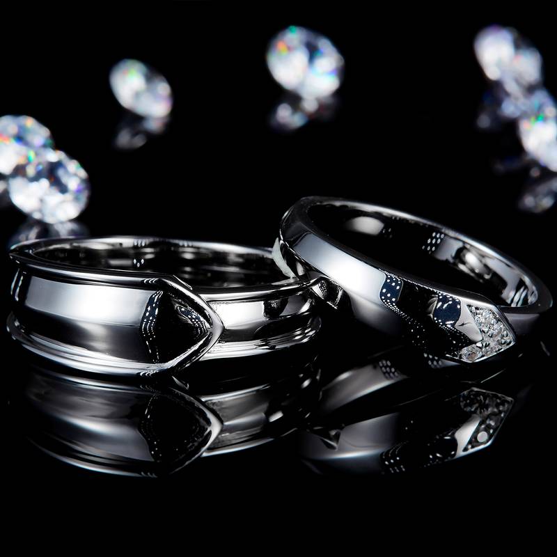 情侣Couple RingS925银镀白金定制选款副石Moissanite0.035ct