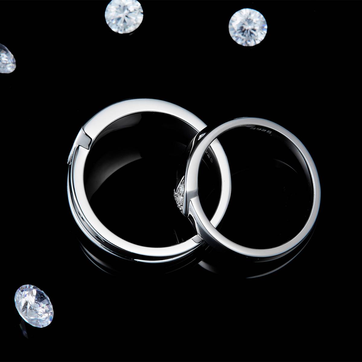 情侣对戒S925银镀白金定制选款副石莫桑钻0.035ct