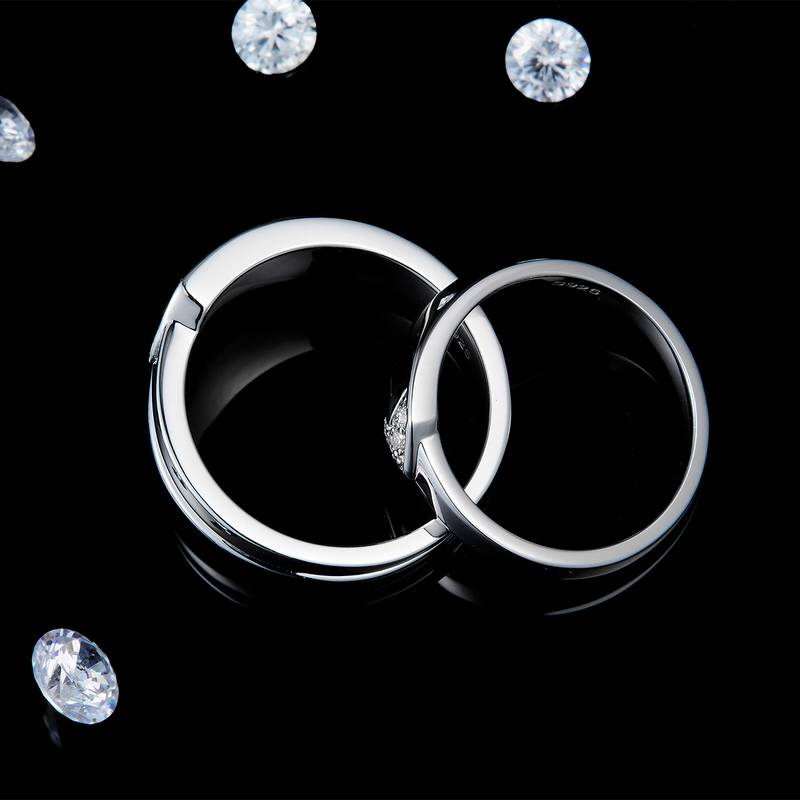 情侣Couple RingS925银镀白金定制选款副石Moissanite0.035ct