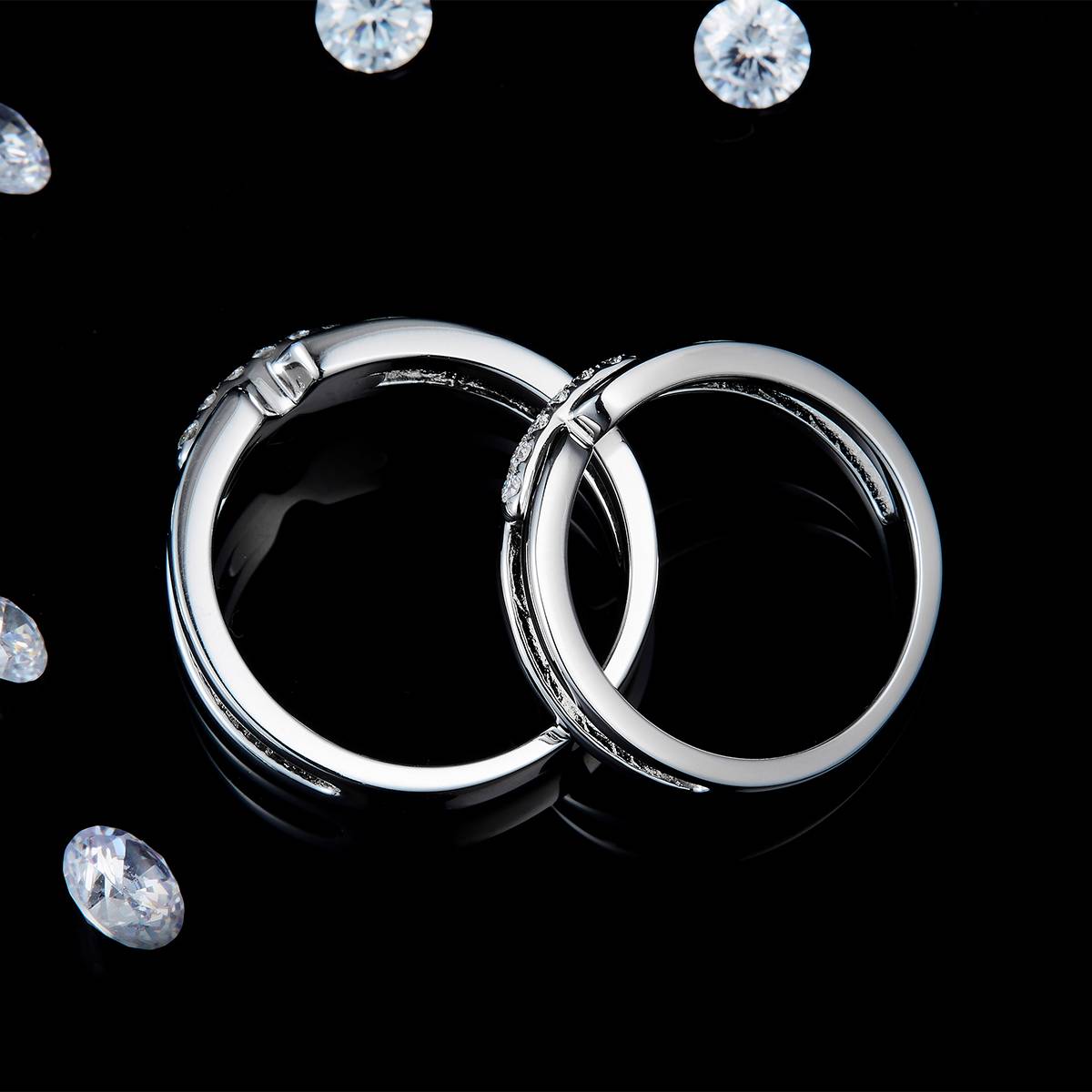 Couple Ring S925 Silver Plated Platinum Customized Selection Side Stone Moissanite 0.21ct