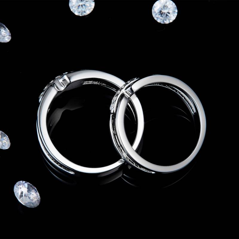 情侣Couple RingS925银镀白金定制选款副石Moissanite0.21ct