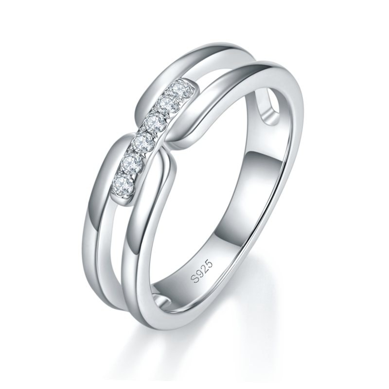 情侣Couple RingS925银镀白金定制选款副石Moissanite0.21ct