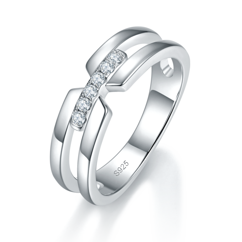 情侣Couple RingS925银镀白金定制选款副石Moissanite0.21ct