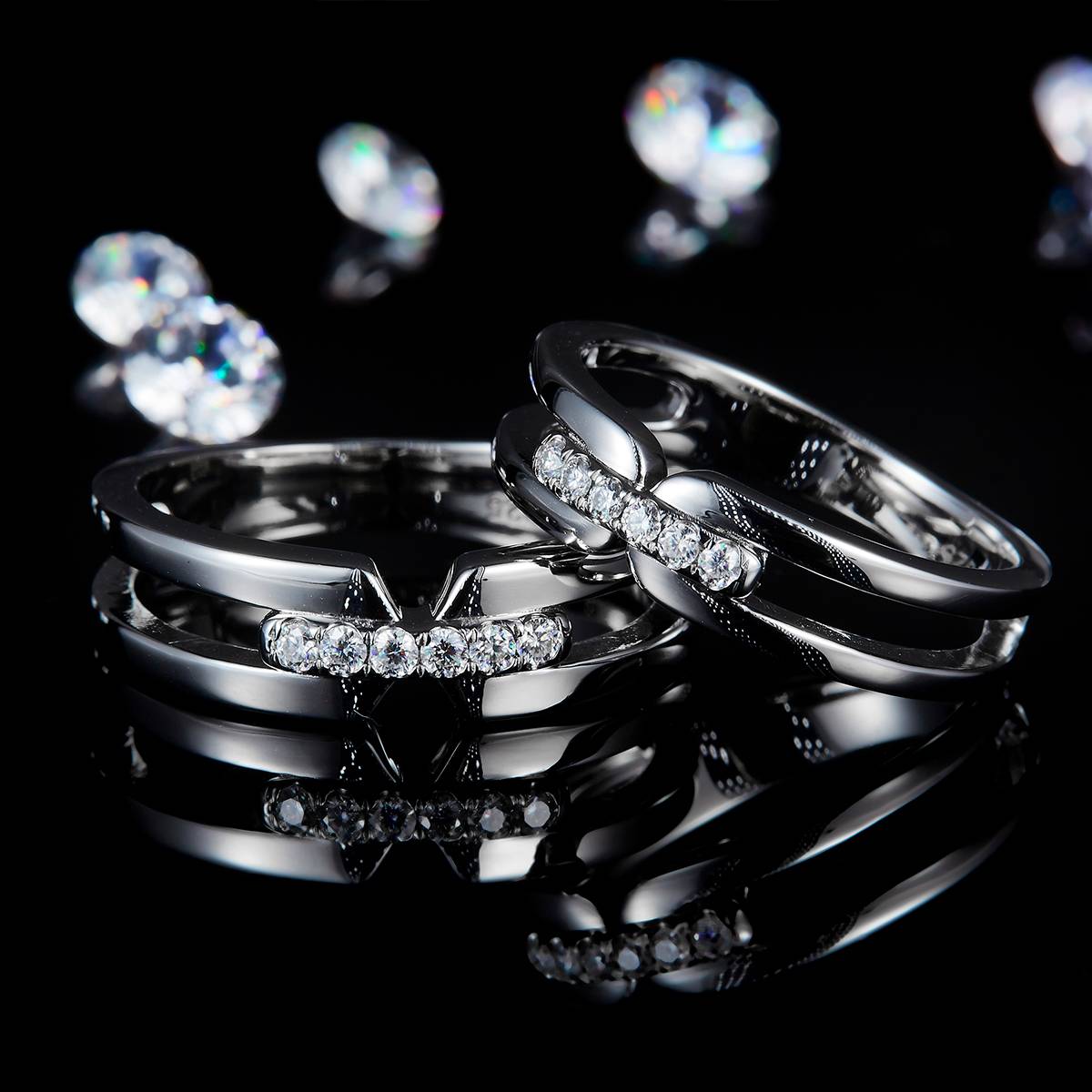 Couple Ring S925 Silver Plated Platinum Customized Selection Side Stone Moissanite 0.21ct
