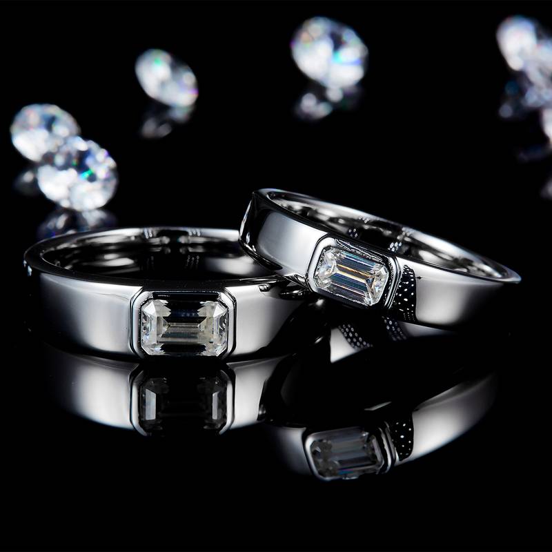 情侣Couple RingS925银镀白金定制选款主石Moissanite1.3ct