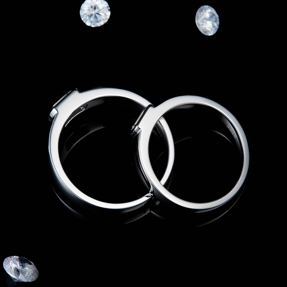 情侣对戒S925银镀白金定制选款主石莫桑钻1.3ct