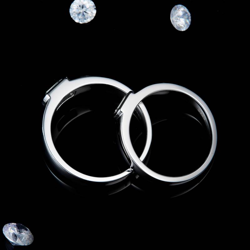 情侣Couple RingS925银镀白金定制选款主石Moissanite1.3ct