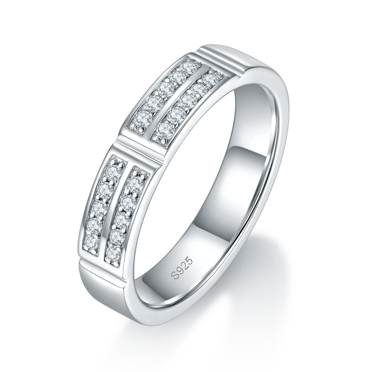 Couple Ring S925 Silver Plated Platinum Customized Selection Side Stone Moissanite 0.22ct