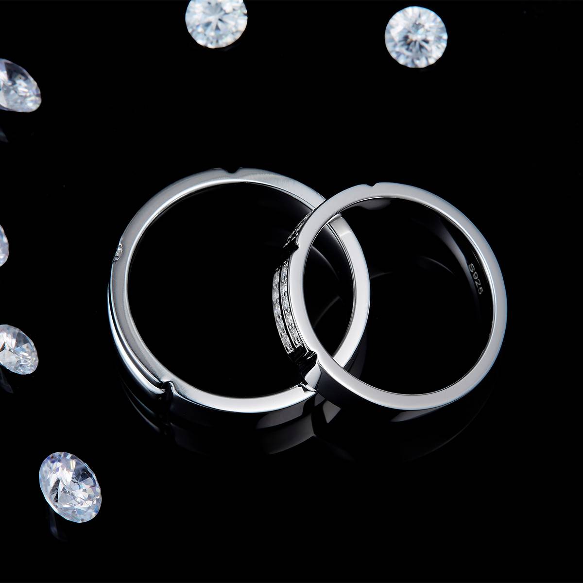 Couple Ring S925 Silver Plated Platinum Customized Selection Side Stone Moissanite 0.22ct