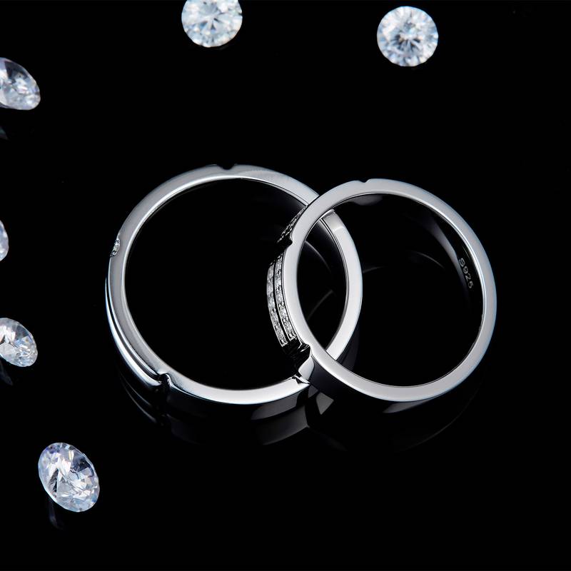 情侣Couple RingS925银镀白金定制选款副石Moissanite0.22ct