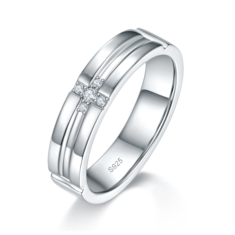 情侣Couple RingS925银镀白金定制选款副石Moissanite0.22ct