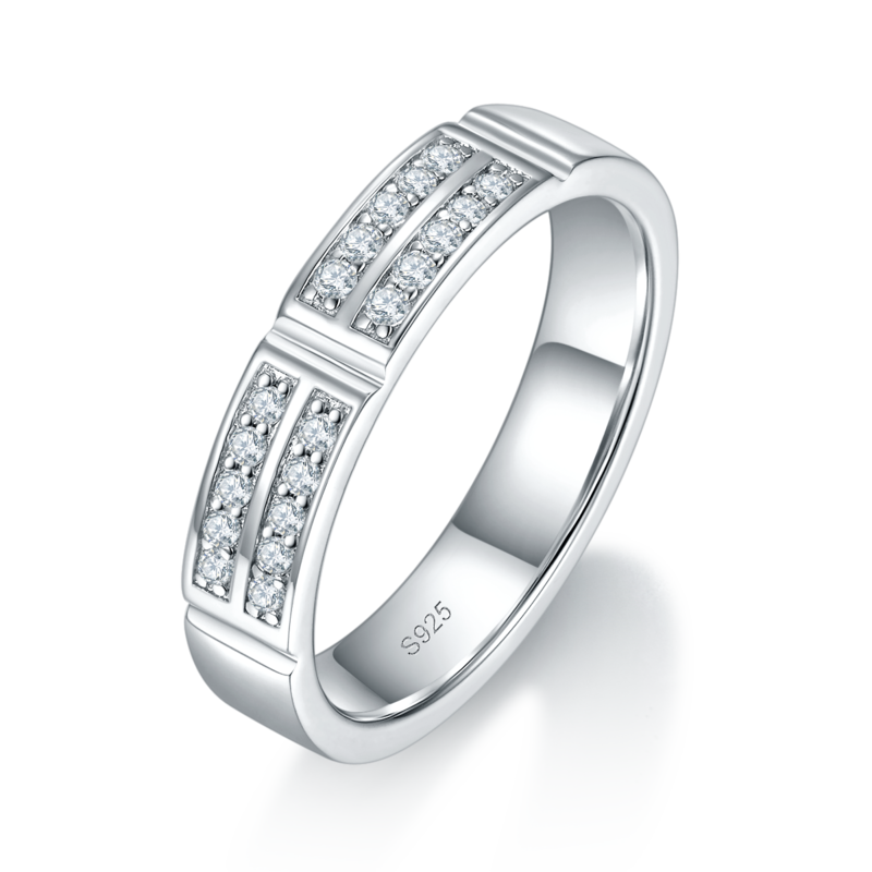 情侣Couple RingS925银镀白金定制选款副石Moissanite0.22ct