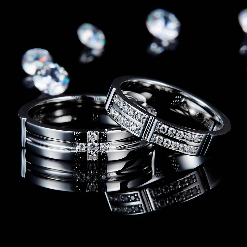 情侣Couple RingS925银镀白金定制选款副石Moissanite0.22ct