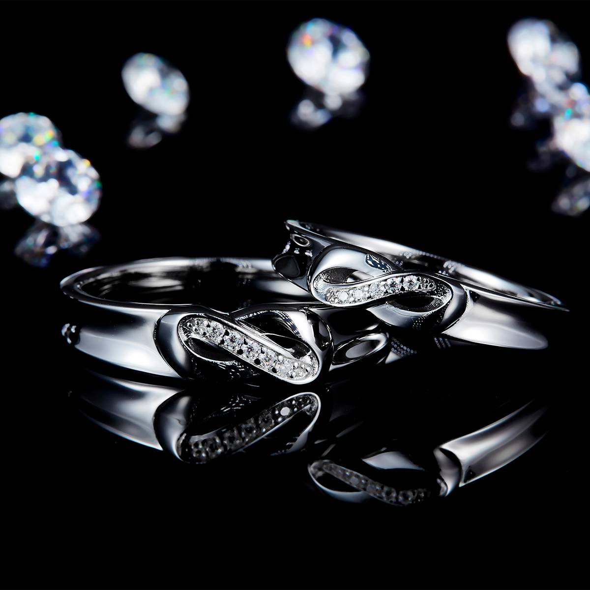 情侣对戒S925银镀白金定制选款副石莫桑钻0.065ct
