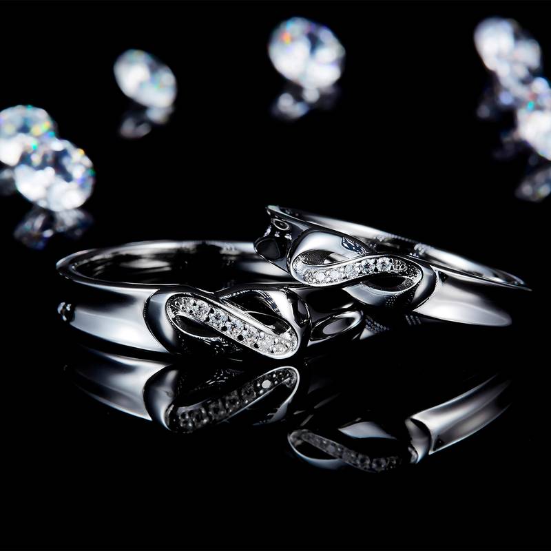 情侣对戒S925银镀白金定制选款副石莫桑钻0.065ct
