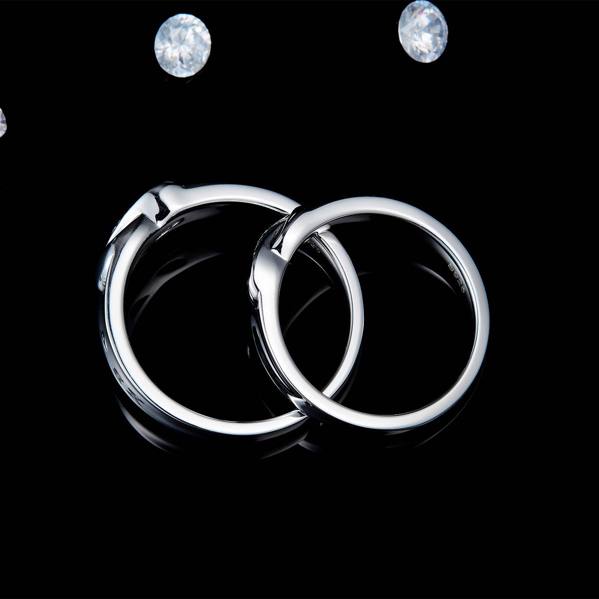 情侣对戒S925银镀白金定制选款副石莫桑钻0.065ct