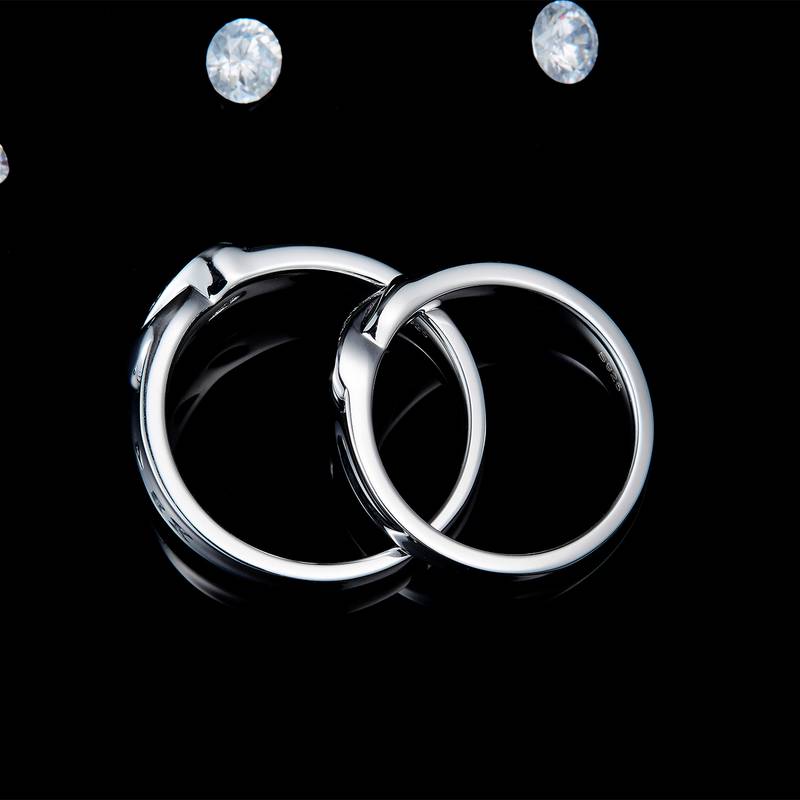 情侣对戒S925银镀白金定制选款副石莫桑钻0.065ct
