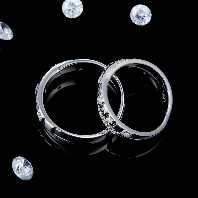 情侣Couple RingS925银镀白金定制选款副石Moissanite0.37ct