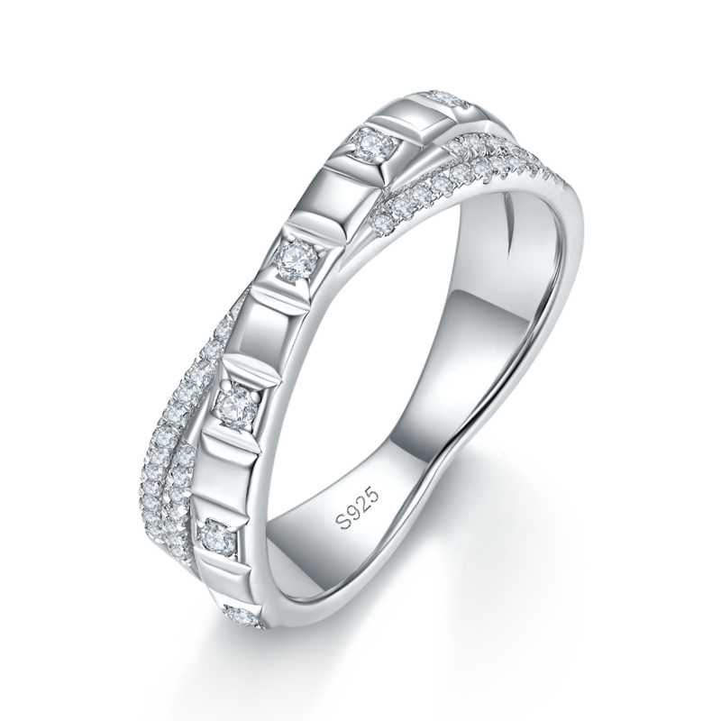 情侣Couple RingS925银镀白金定制选款副石Moissanite0.37ct