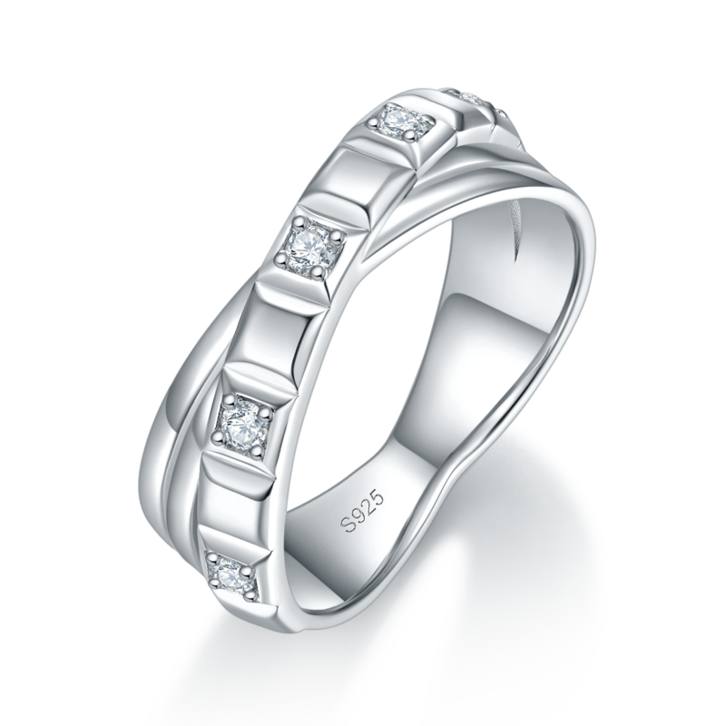 情侣Couple RingS925银镀白金定制选款副石Moissanite0.37ct