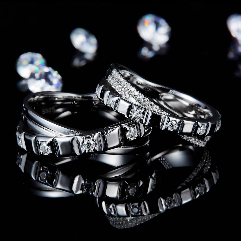 情侣Couple RingS925银镀白金定制选款副石Moissanite0.37ct