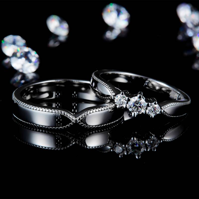 情侣Couple RingS925银镀白金定制选款副石Moissanite0.21ct